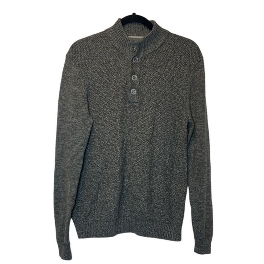 G.H. Bass & Co Men M 1/4‎ Button Up Mock Turtleneck Pewter Gray Sweater Pullover